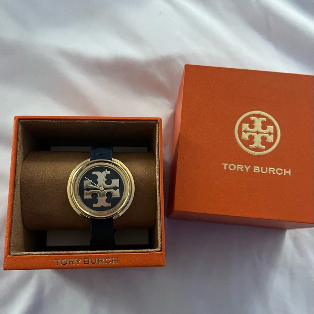 Tory Burch Navy Leather and Gold Watch - Picture 1 of 4